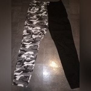 Black and camo split pants